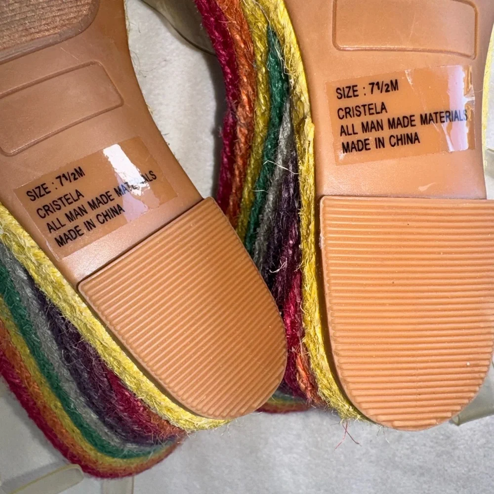 Juicy Couture Rainbow Espadrille Wedge Womens Sandals And Rhinestone Logo Sz 7.5